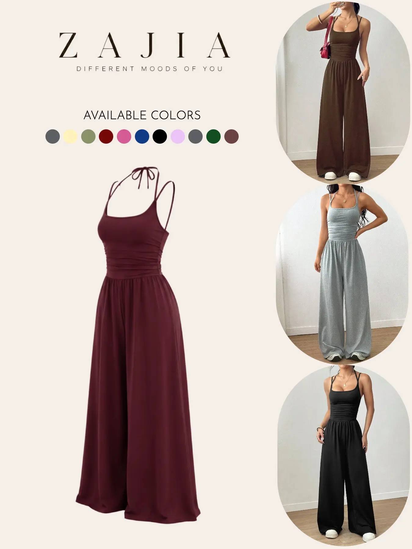 2026 One-Piece Jumpsuit for Women, Casual, Spaghetti Strap, Waist-Cinching, Fitted, Sleeveless, Straight-Leg Flared Trousers, Floor-Length, Resort-Style, Feminine, Chic, Womenswear