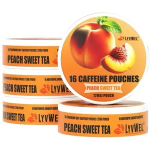 5-Pack Peach Sweet Tea-72mg Caffeine per Pouch.Each Jar Contains 16 Pouches. Sugar-Free Pre-Workout Energy Drink Beverage Energy Drink Mix Flavored healthy Nootropic Sports upper decky vitamin b6 juice lyvwel energy  drink