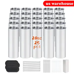 25pack of 20oz Sublimation Blank Customizable Insulated cute Tumbler various style With Metal Straws Rubber Bottom Straw Brush Stainless Steel Drinkware Flask Water Bottle greece jurassic park cold cup Bottled col drinks juicy twisted baublez Lid Plastic,