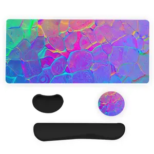 Neon Stone Pane Pattern Mouse Pad Set, Mouse Pad & Keyboard Wrist Rest & Coaster, Ergonomic Wrist Support, Suitable for Home Office Gaming, Desk Accessories, Gaming Mouse Pads