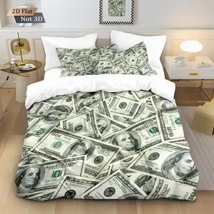 TikTok Viral Money Print Duvet Cover Set, 3Pcs 100 Dollar Bill Bedding Set for Bedroom, Soft Microfiber Comforter Cover with Pillow Shams, Queen/King Size, Bed Sets Supplies