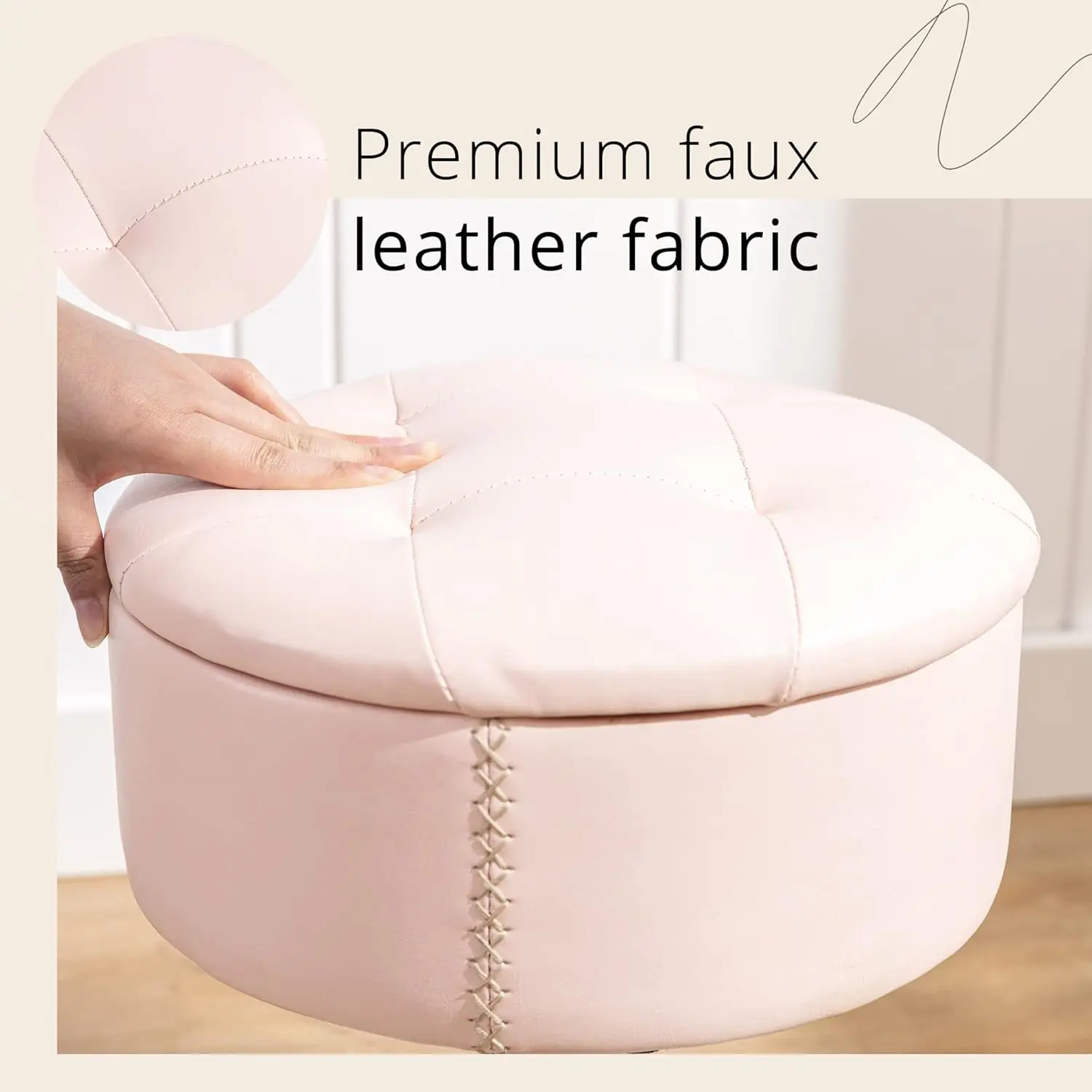 LUE BONA 360°Swivel Vanity Stool Chair for Makeup Room, Height Adjustable Stool for Vanity with Storage, Small Pink Faux Leather for Bathroom, Living Room
