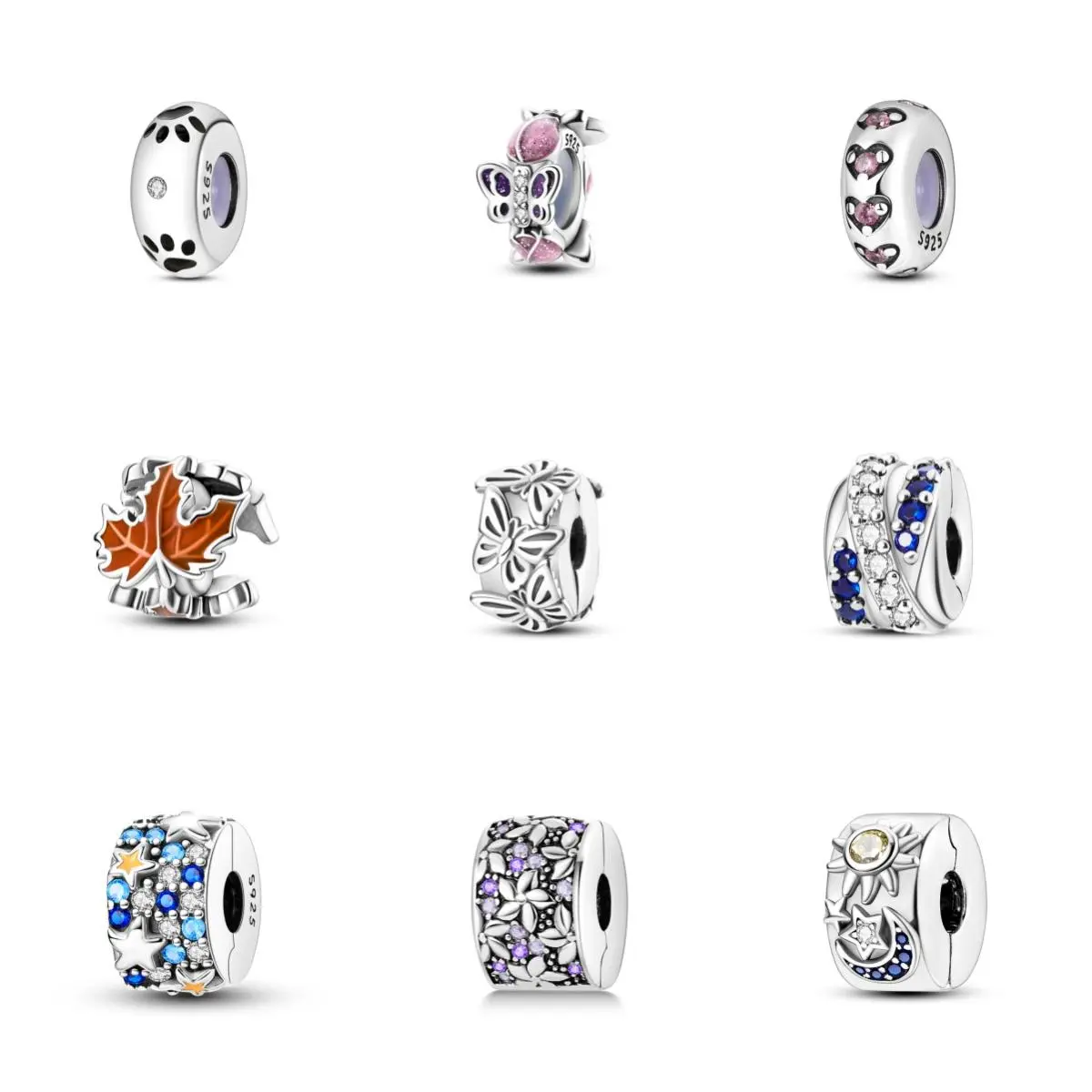 MULA 925 silver-plated charm spacer - butterfly, maple leaf, starry sky and other element designs, the best gift for girls and women, suitable for all Pandora bracelets and necklaces