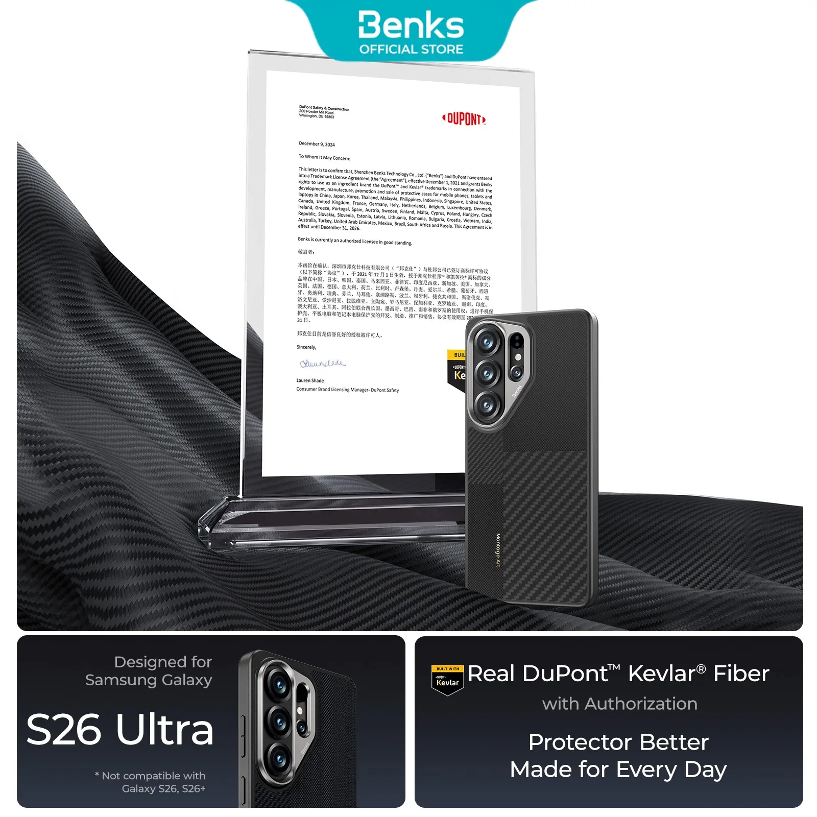 BENKS S26 Ultra Case, ArmorAir Case for Samsung Galaxy S26 Ultra Compatible with Magsafe, Ultra Slim & Lightweight Minimalist Case Built with Dupont Kevlar 600D Fiber and Aluminum Camera Frame