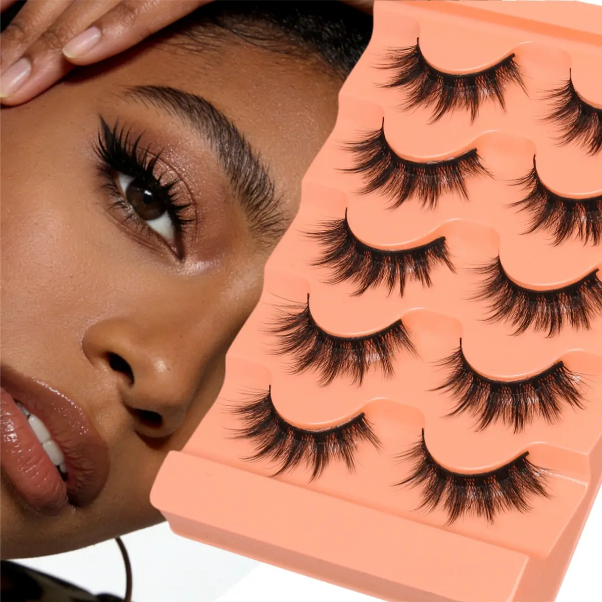 5 Pairs Natural Dense Fluffy Voluminous False Eyelashes, Volumized False Eyelashes, DIY Volume Lash Extension, Longer Looking Eyelashes, Soft Lightweight, Long Lasting Waterproof, Easy Home Application for Beginners