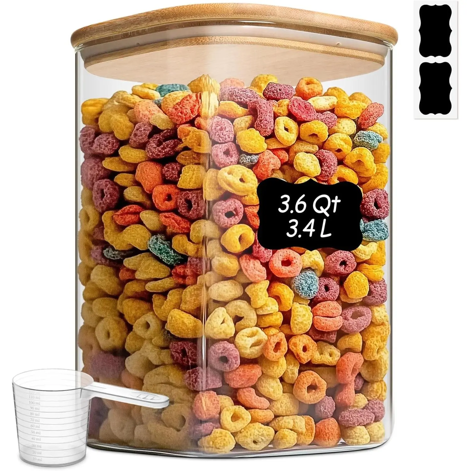3.6Qt Glass  Storage Containers, Cereal Storage Containers with Airtight , Large Square Glass Jars with  , for Rice, Pasta, Oats, Grains, Coffee Beans