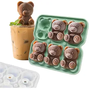 3D Bear Shape Ice Cube Tray Mold-4-Hole Large Fun Shapes, for Whiskey Bourbon, Cute Ice Cube Mold, Funny Gifts for Bear Lovers (Men and Women)