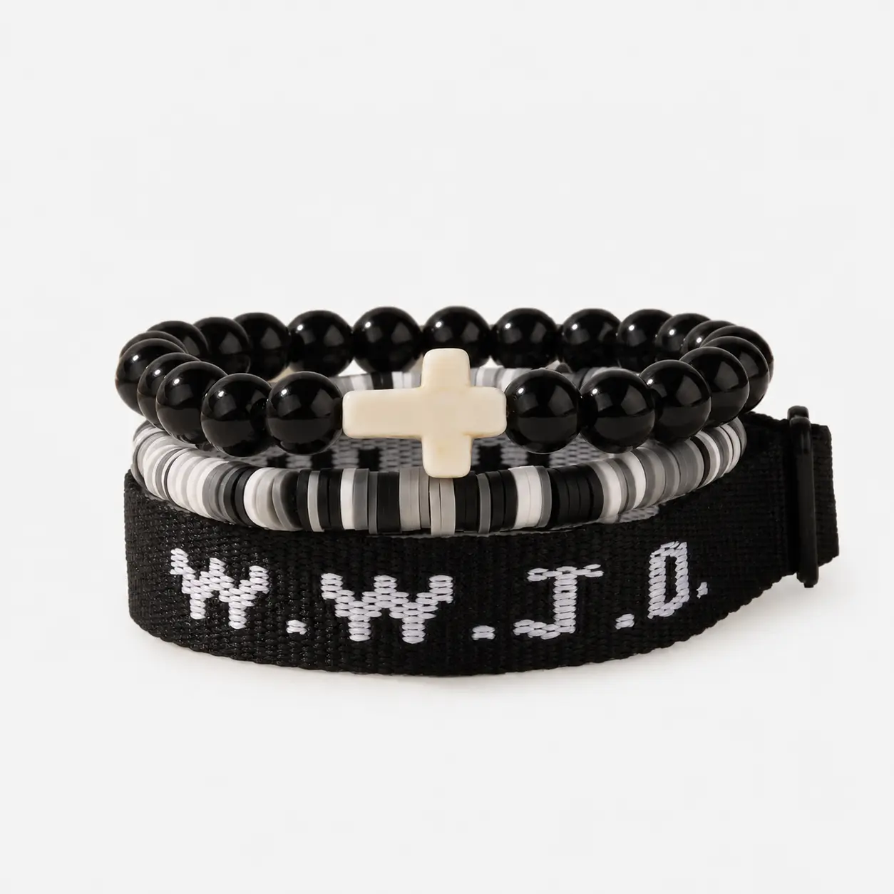 What Would Jesus Do Bracelet Set, 3PCS WWJD Cross Charm, Crystal Beaded and Braided Rope Stretch Bracelets, Trendy Christian Jewelry and Faith Gifts for Women and Men