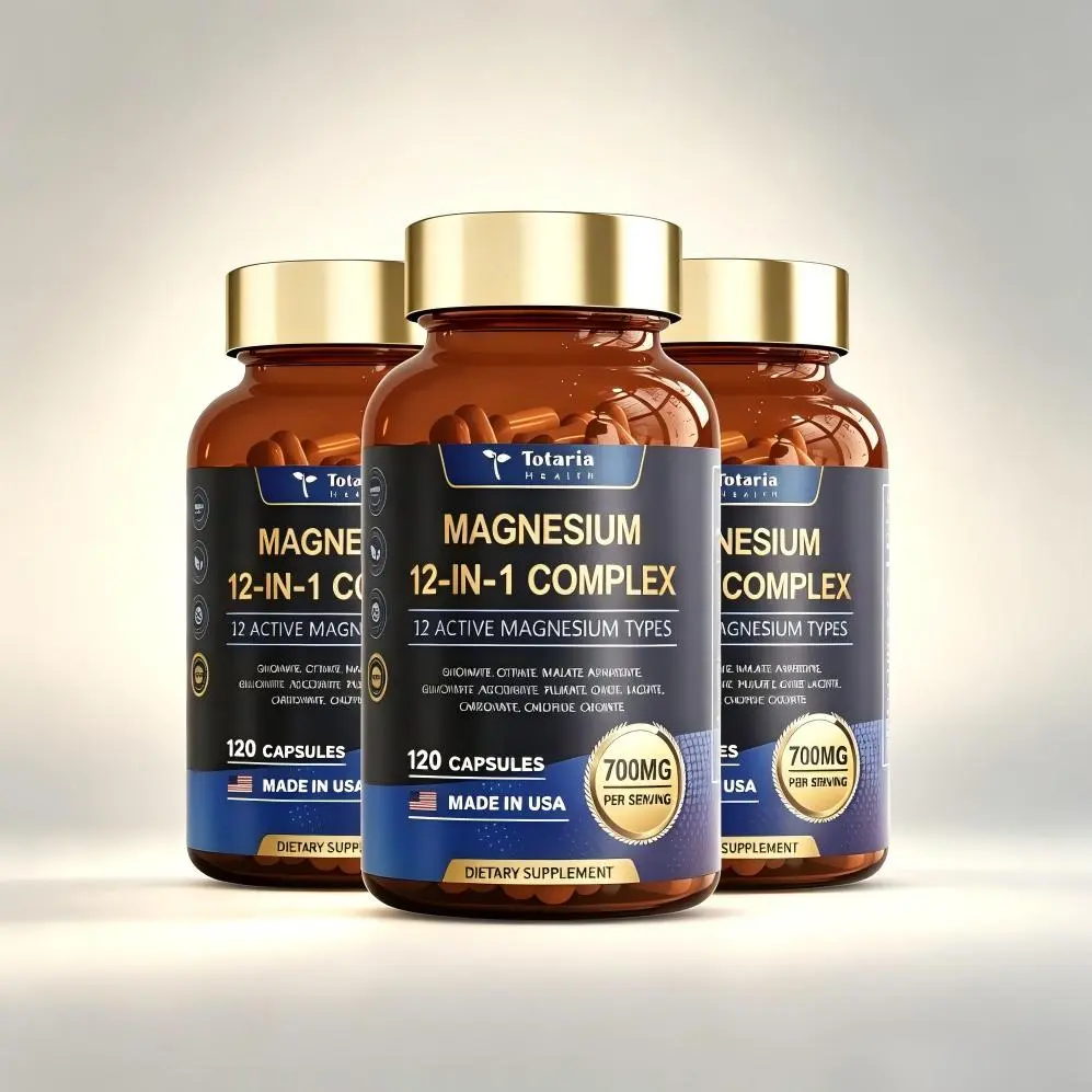All-in-One 12-in-1 Magnesium Complex 700mg - Supplement with Glycinate Citrate Malate Oxide Taurate Aspartate Orotate, Vegan Capsules for Muscle, Heart, and Relaxation Support