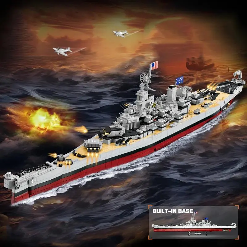 2228PCS Lowa Class USS Missouri Building Blocks Model Ship Building Blocks Desktop Ornaments Collection Kids Assembly Small Particle Bricks Sets Gifts For Birthday Building Model Kit