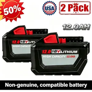 2 PACK For Milwaukee M18 Lithium 12.0 AH Extended Capacity Battery 48-11-1860 NEW high quality