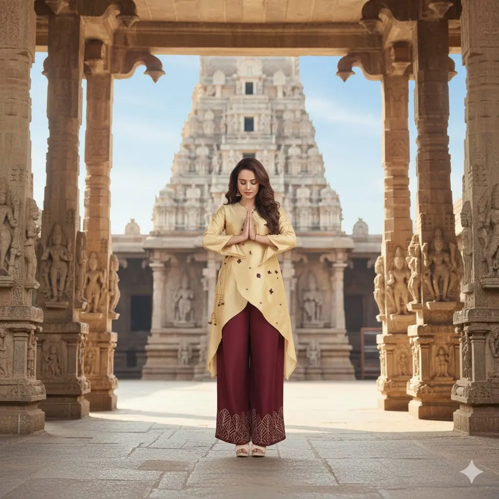Mustard Asymmetric Kurta & Maroon Embroidered Palazzo Set #KAI 1001 for Women's Traditional Wear