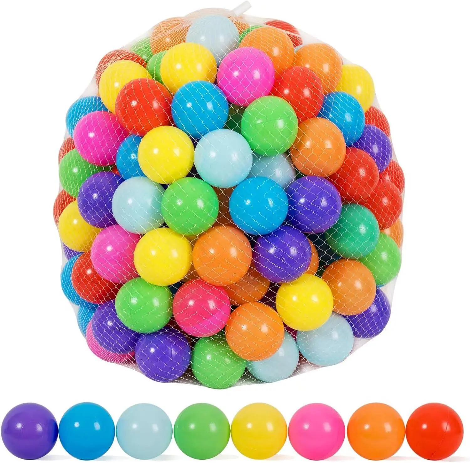 Kids' Non-PVC Plastic Play Balls, 100-Count 2.2in 8 Bright Colors, Phthalate-Lead-BPA-Free, Safe Durable for Ball Pits & Stress Relief (Classic Novelty Toys)