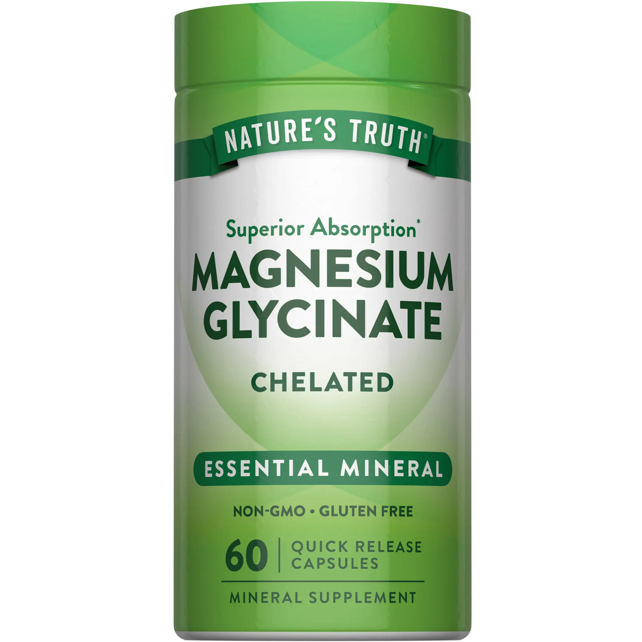 Nature's Truth Magnesium Glycinate Capsules - 60 Count - Chelated Superior Absorption Formula - Non-GMO & Gluten Free Supplement
