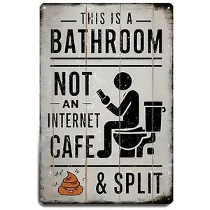 1PC Bathroom Vintage Metal Tin Decorative Sign Plaque, This Is A Bathroom Not An Internet Cafe And Split Wall Mounted 2D Flat Sign 8 x 12 Inch, Home Bathroom Restroom Toilet Washroom Wall Decor