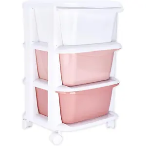 G-Rack Plastic 3 Drawer Storage with Wheels - Pink - Storage Organizer Bins with Drawers - Rolling Storage Cart with Drawers - Plastic Drawers - 21x14x14 inch