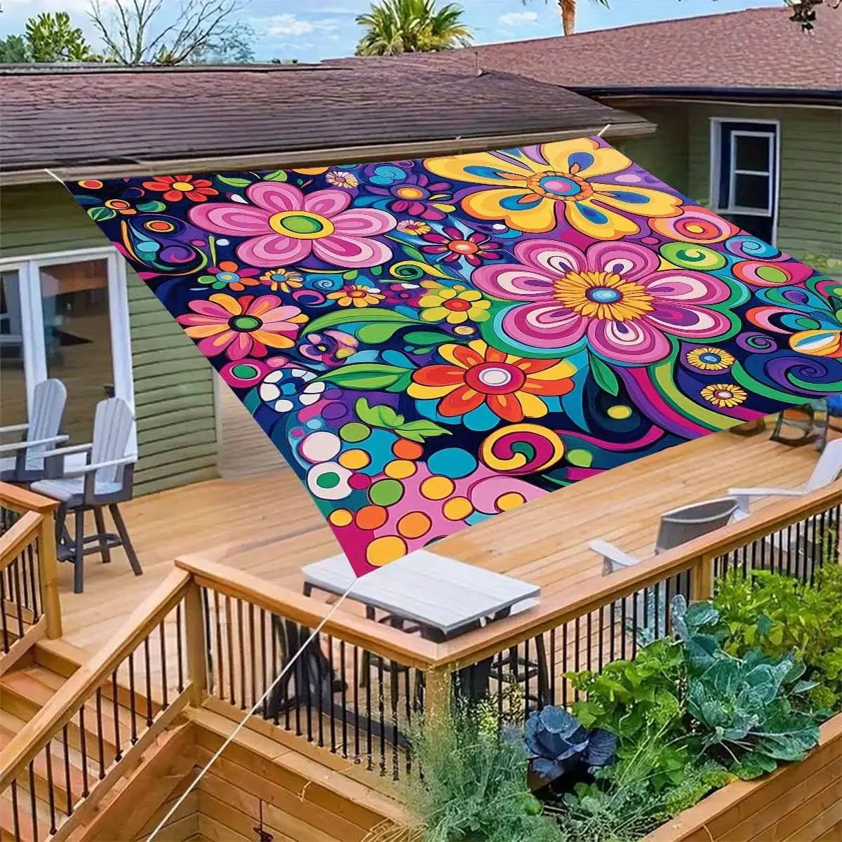Bohemian Style Floral Balcony Outdoor Awning, Lightweight Polyester Material, Suitable for Terrace, Beach, Camping, Garden Picnic And Outdoor Exploration Summer Sun Protection Perfect Choice