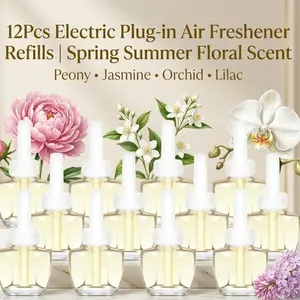 12Pcs Electric Plug-in Air Freshener Refills, Spring-Summer Floral Scent, Peony, Jasmine, Orchid, Lilac Fragrance Oil aromatico aceite