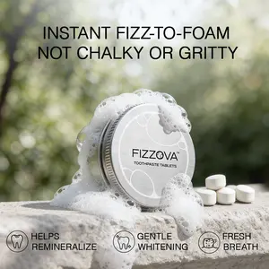 FIZZOVA Natural Toothpaste Tablets with Hydroxyapatite&Calcium Phosphosilicate,Fluoride Free, 30 Count Peppermint, yellow stain treatment,travel size,whitening dental cleaning tablets,Probiotics for freshening breath,enamel protector,Adult,oral care