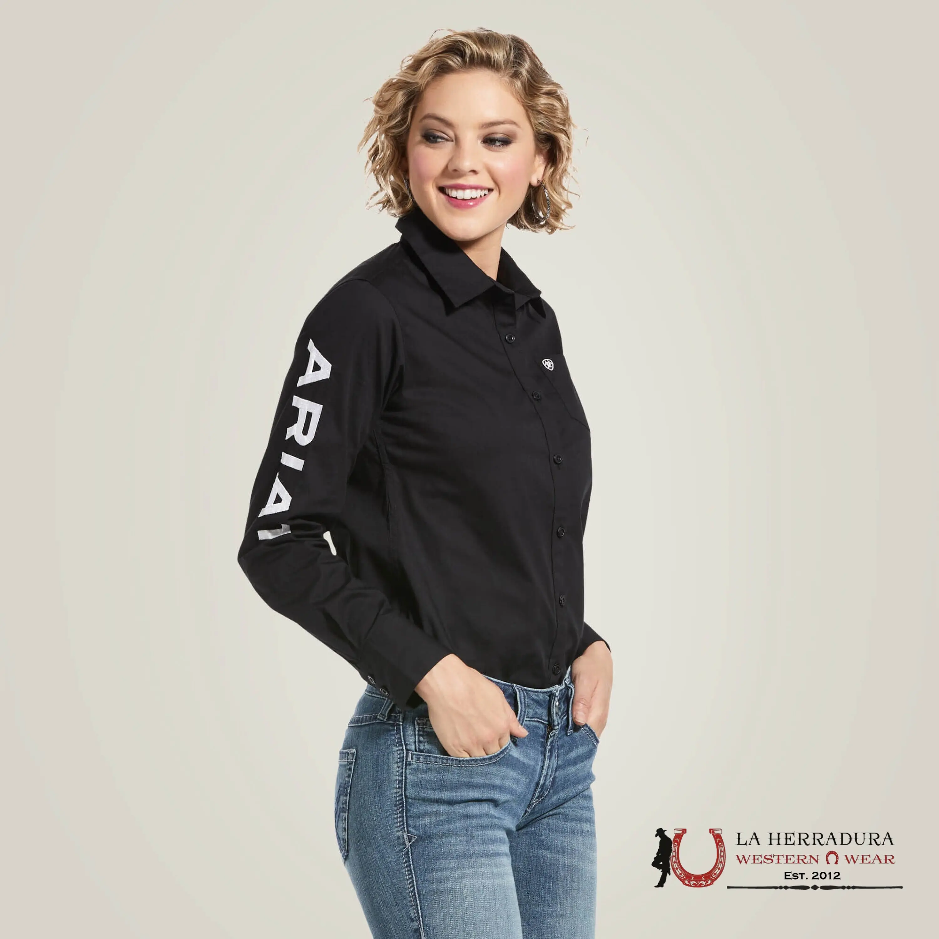 WOMEN ARIAT KIRBY LONG SLEEVE SHIRAT BLACK / WHITE 10033034