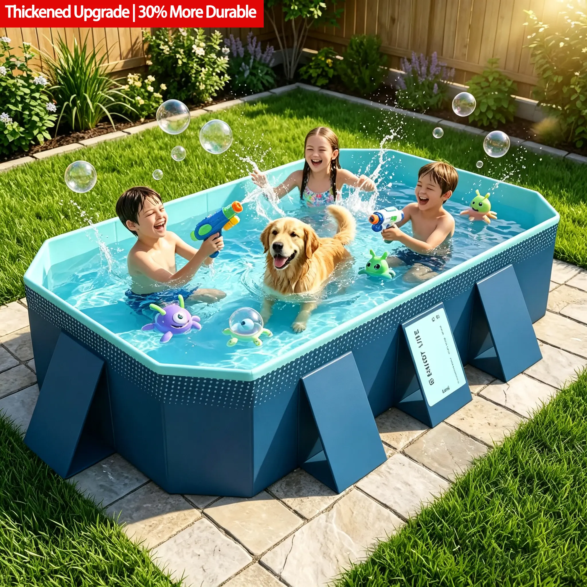 118 Inch Heavy Duty Foldable Swimming Pool, Thickened Hard PVC Non-Inflatable Above Ground Pool with Drain Valve  Durable Family Pool for Backyard Summer
