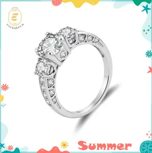 Moissanite 1.98ct Endless Love Three-Stone Ring Round Cut Birthday Wedding Engagement Anniversary Valentine's Day Birthday Gift Daily Wear
