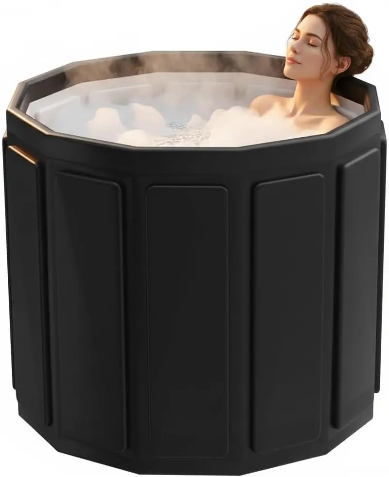 Portable Bathtub for Adult, Foldable Soaking Bathtub for Hot Spa&Ice Bath, Foldable Small Bathtub Collapsible Bathtub for Bathing, 6-Layer Insulated Portable Tub,Space-Saving (Black, 25.9X27.5 IN) Haiqualine