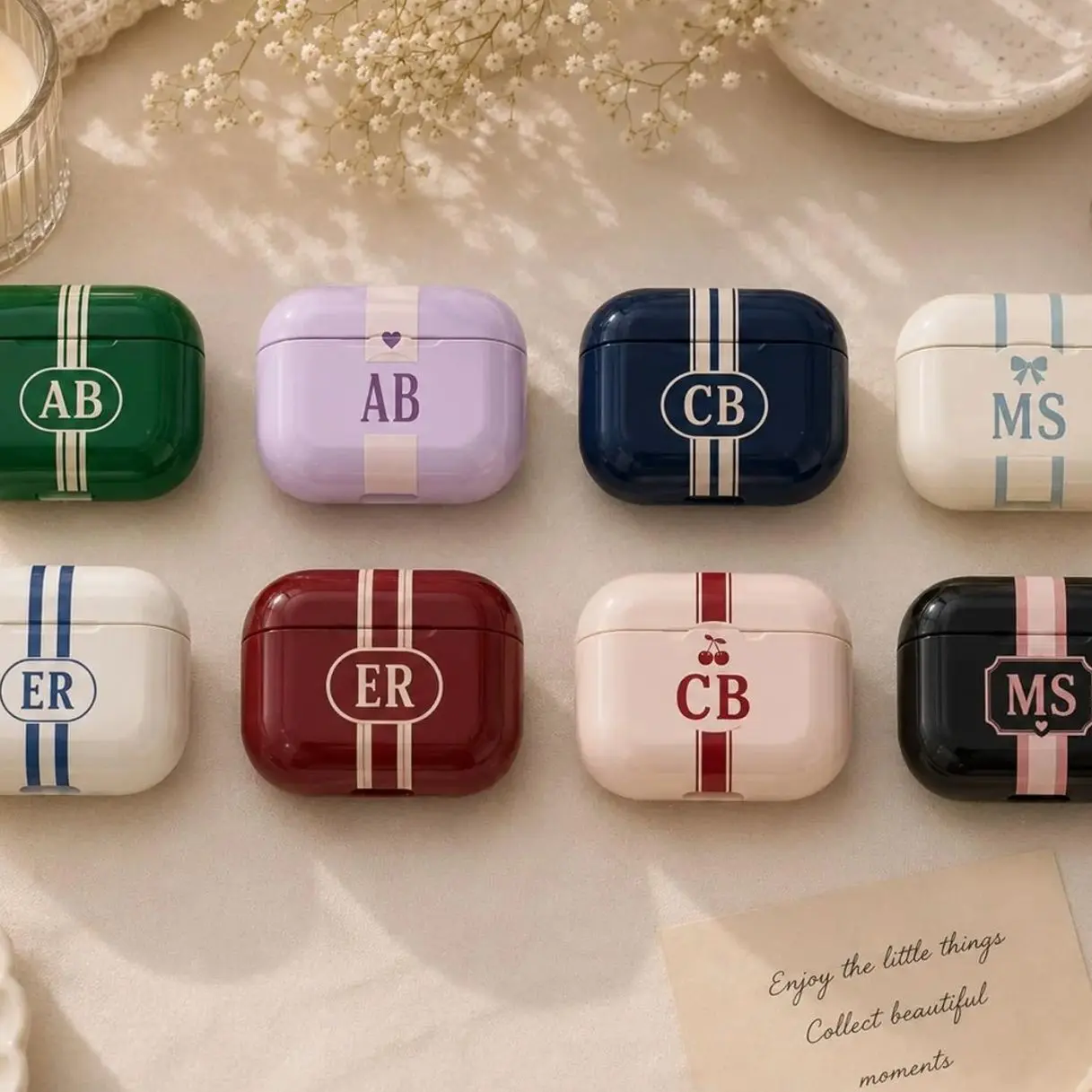 Personalized Monogram AirPods Case, Custom Striped Initials Earbuds Case, Preppy Aesthetic Cover for AirPods Pro & AirPods 1 2 3 4