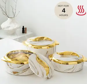 Juvenixs Marble Pattern Food Warmer Set 3-Piece Insulated Casserole Dish Set with Lids – Elegant Thermal Serving Bowls for Hot & Cold Food