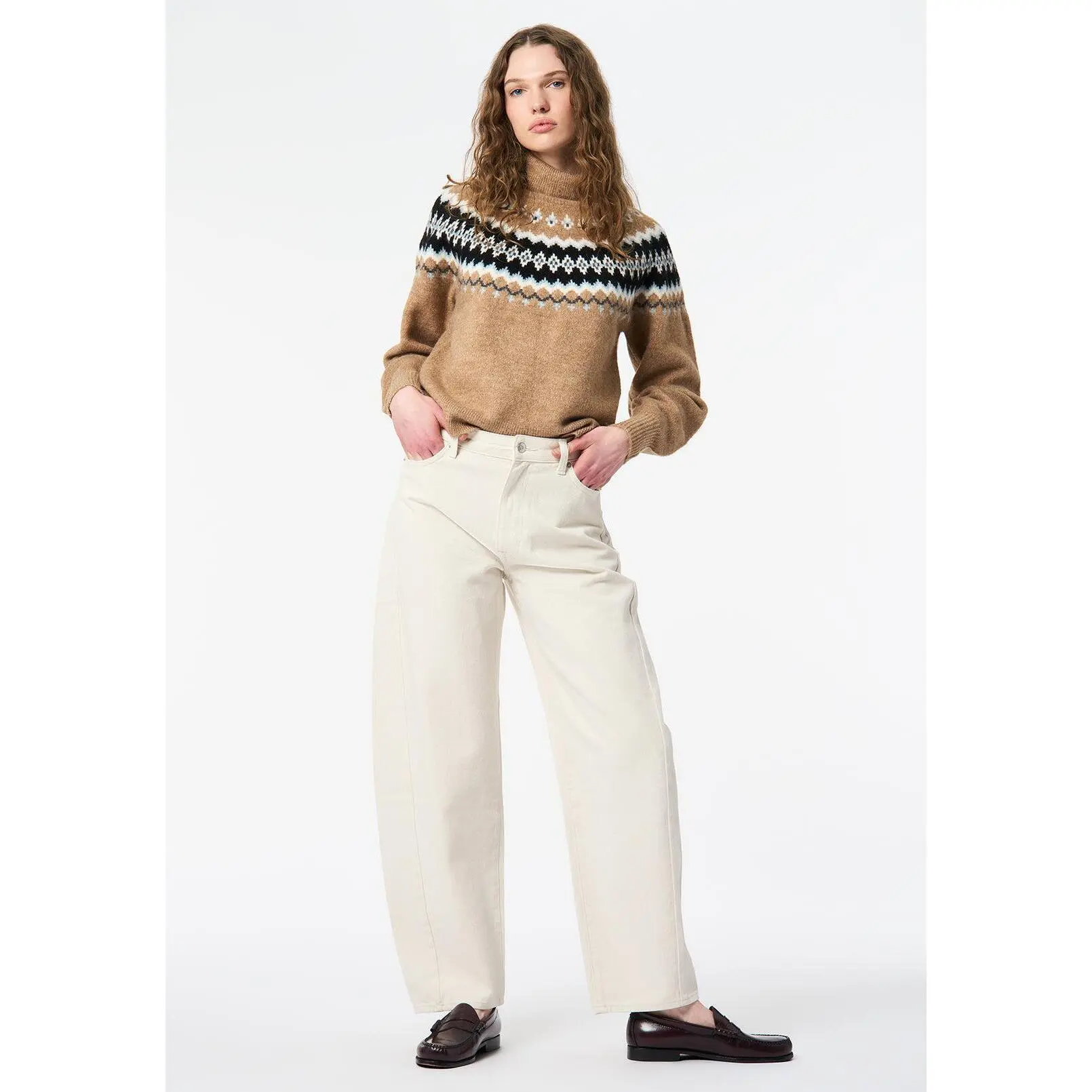 Ashlynne Women's Fair Isle Turtleneck Sweater, Tan - SW0159
