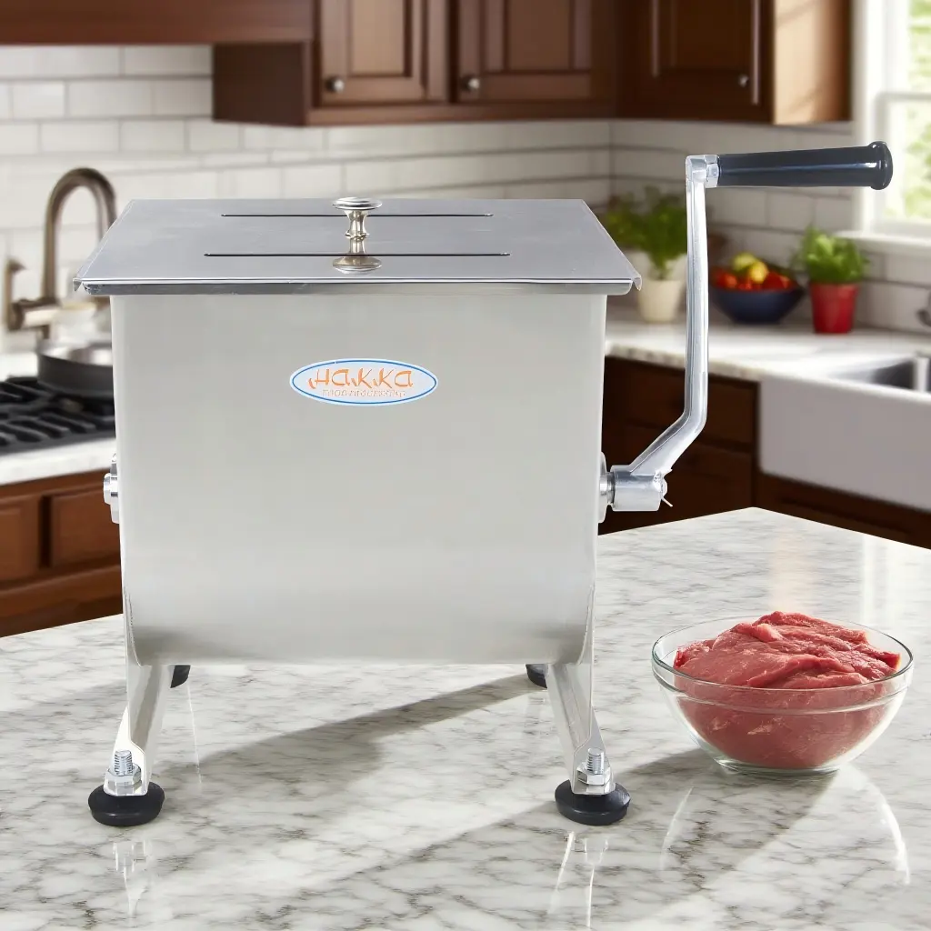 Hakka FMM10 Commercial Manual Meat Processor - 15lb/7.5L Capacity Tank, 15lb Capacity, Polished Cover, Removable Paddles, Rubber ft, Manual vs Automatic Option