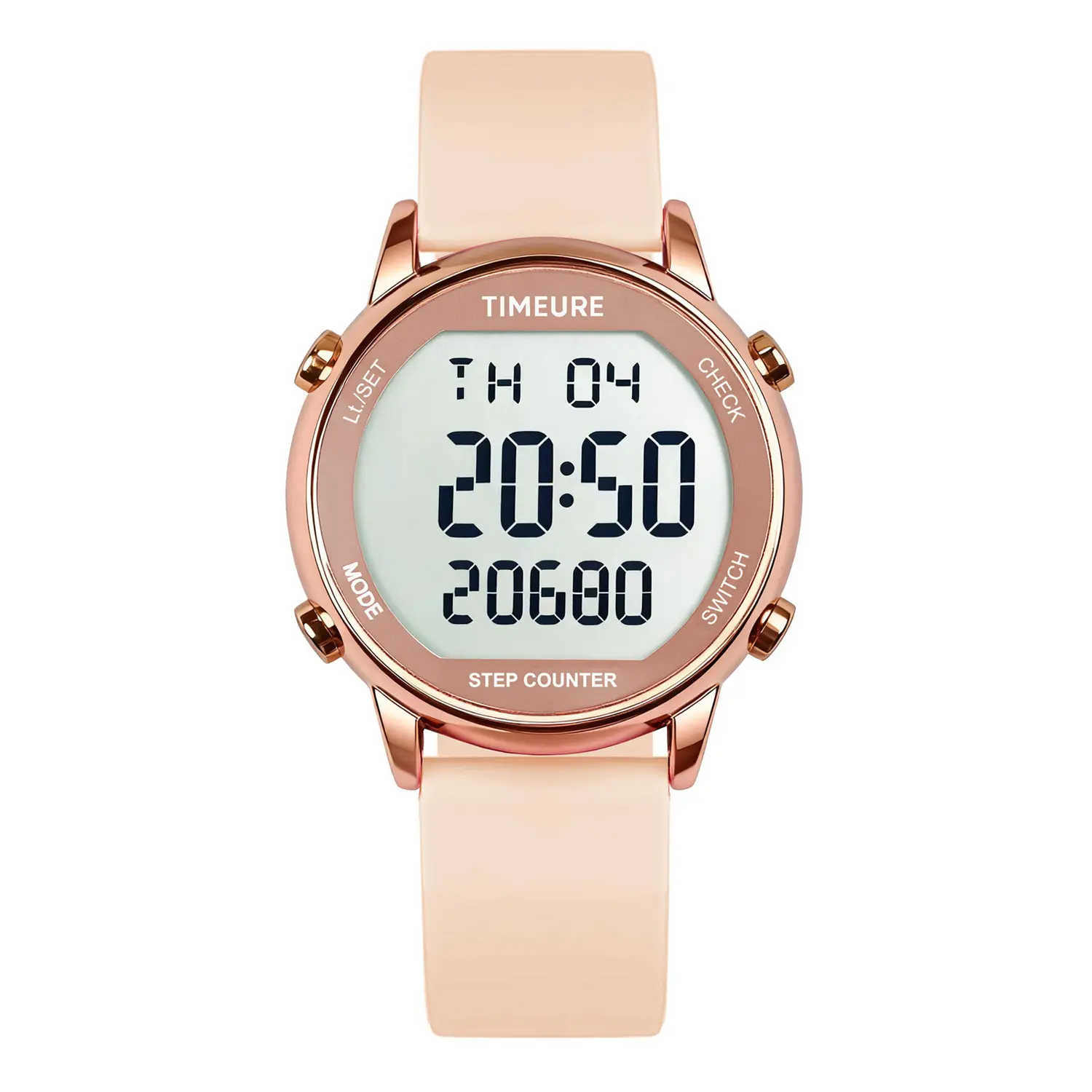TIMEURE Women's Digital Silicone Pedometer Watch - No App Required, Waterproof Step Counter with Calorie & Distance Tracker, Large Display, Wearable