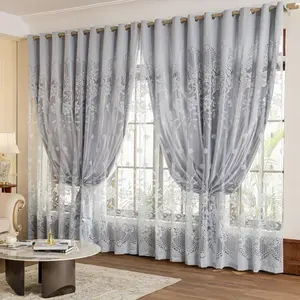 European Style Floral Blackout Curtains, Jacquard Embroidery, Dual Layer Insulation, Ring Top Drapes for Bedroom/living Room, Window Curtain
