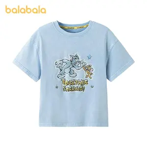 Balabala Kids Tom and Jerry Print Short-Sleeve T-Shirt Washed Cotton Casual Tee for Toddlers
