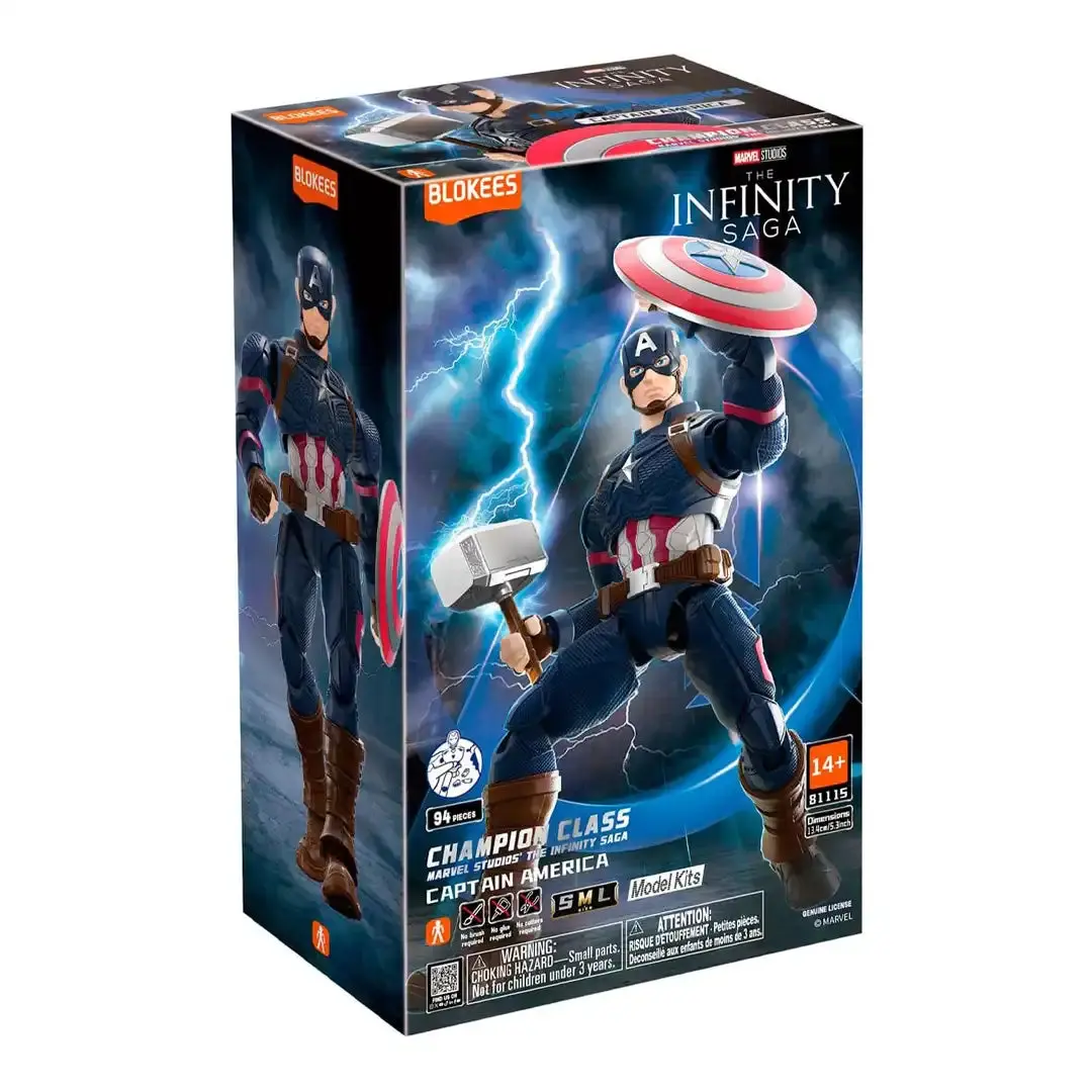 Blokees Marvel Infinity SAGA Champion Class Captain America Articulating Collectible Action Figure, Kids' Toy Collectible Action Figurine, Articulating Figurine, Collectible Figurine