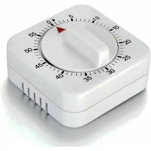Square 60 Minute Mechanical Kitchen Timer - Visual Kitchen Cooking Timer Clock with Loud Alarm - No Batteries Required-Manual Countdown Timer for Classroom, Home, Study and Cooking (White)