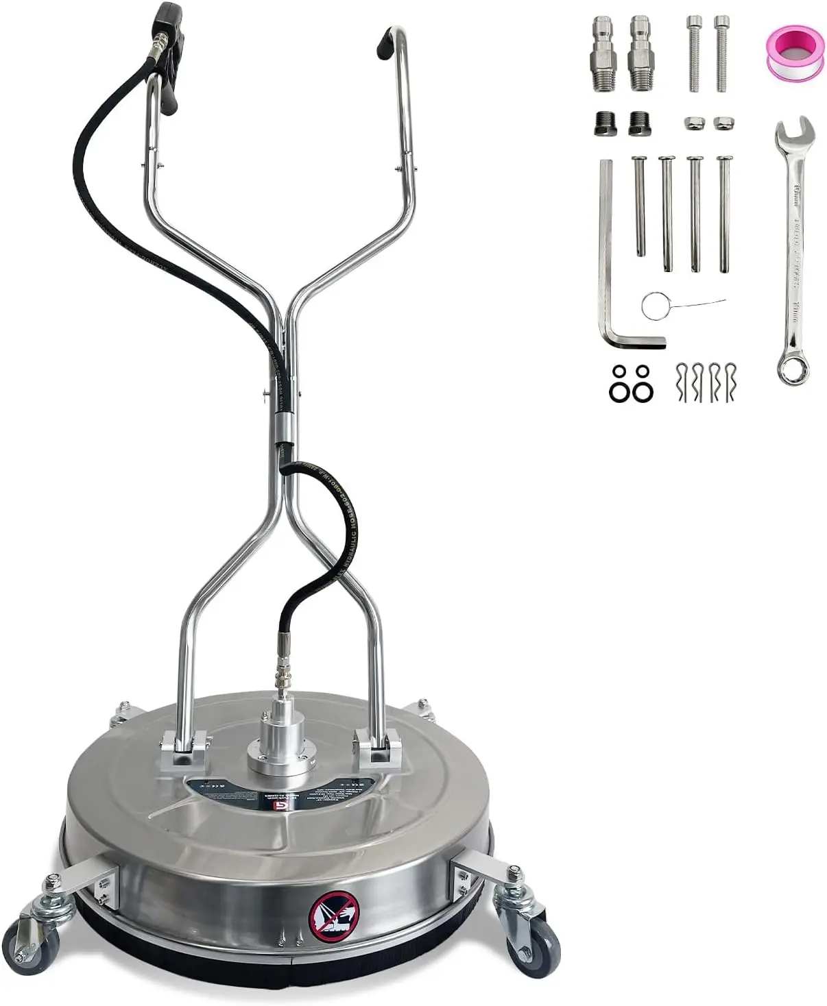 Pressure Washer Surface Cleaner with 4 Wheels, 4900PSI Stainless Steel Surface Cleaner Attachment, Stainless Steel Dual Handle Pressure Washer for Concrete Driveway Sidewalk Deck Patio 24"