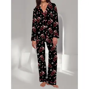 Women’s Christmas pajama set, long-sleeve button-front shirt and pants, autumn/winter casual pajamas, creative party gifts GARMENTARY