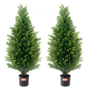 【Father's Day】VEVOR 2 Pack 3' Artificial Cedar Topiary Tree Faux Plant UV Decor In/Outdoor
