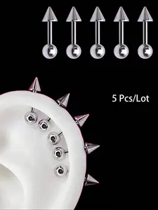 5 Pcs/Lot Punk style Stainless steel Spike Earring Punk Earrings Helix piercing Tragus Forward Helix Evil Ear Piercing