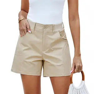 luvamia Shorts for Women Trendy Casual Summer High Waisted Chino Shorts Ribbed Elastic Waist Comfy Shorts with Pockets Womenswear Bottom Fitted Minimalist jorts jean shorts