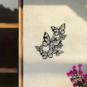 Elegant Butterfly and Floral Iron Sculpture, Floral Butterfly Design, Beautiful Leaf and Wing Pattern, Indoor Outdoor Vertical Hanging Decor, Home Garden Office Decoration, Wall Ornaments