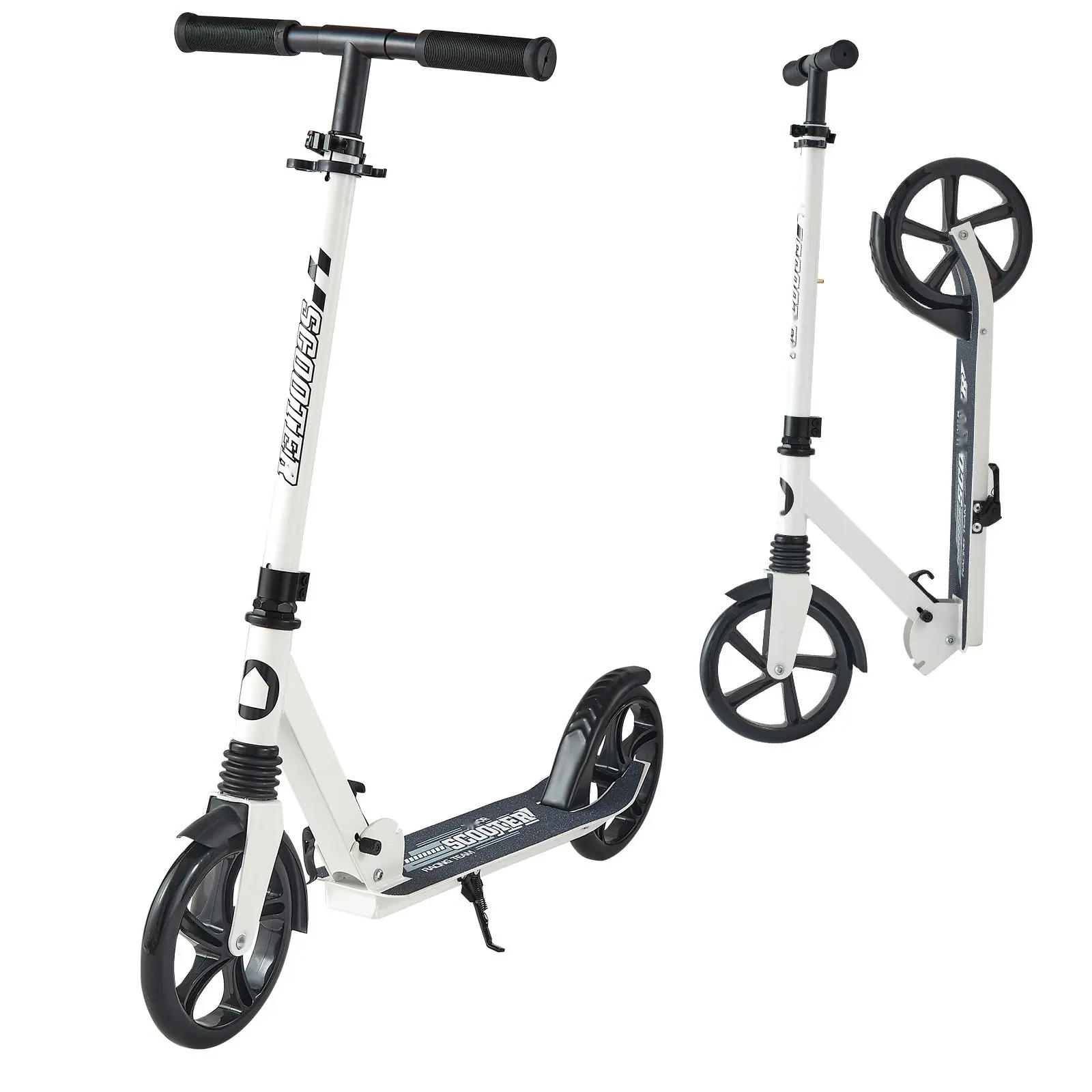 Kick Scooter For Kids And Teens To Adults, 2-Wheel Scooter With Adjustable Height Handlebar, Wide Anti-Slip Deck, Foldable And Lightweight Design, Suitable For Boys & Girls, Supports Up To 220 Lbs, White And Black