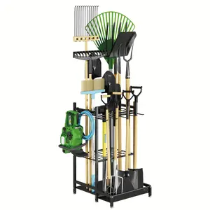 Garden Tool Organizer with Storage Hooks, Yard Tool Tower Rack for Garage Organization and Storage, Heavy Duty Steel Garden Tool Stand for Garage, Outdoor, Home