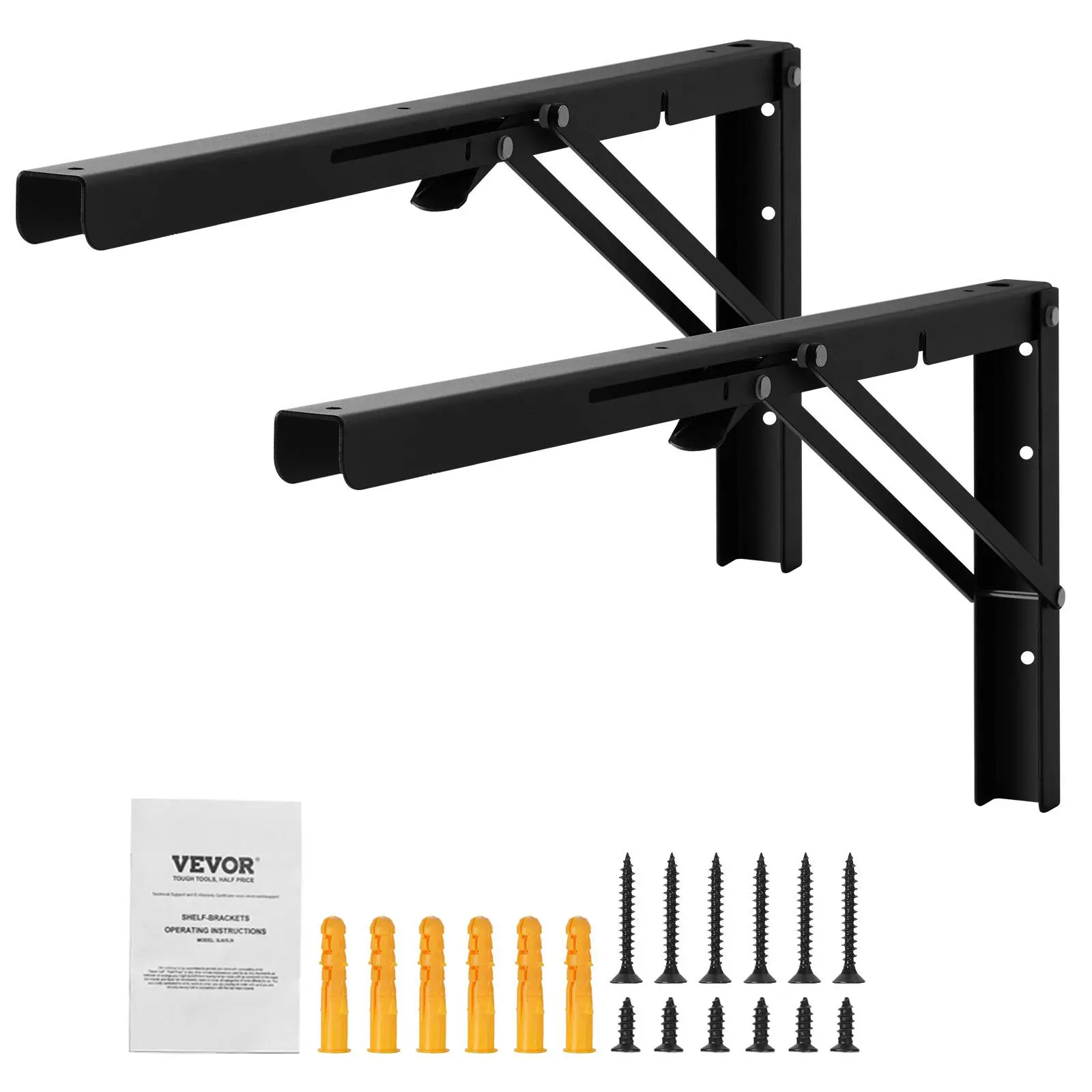 VEVOR Foldable Wall Mounting Shelf Brackets (2 Pcs, 24in), Heavy Duty Carbon Steel Floating L Brackets, 5mm Thick Matte Black Powder Coated, 136.1kg Load Capacity, Exquisite Craftsmanship, Home Decor Hardware Parts with Flexible Operation