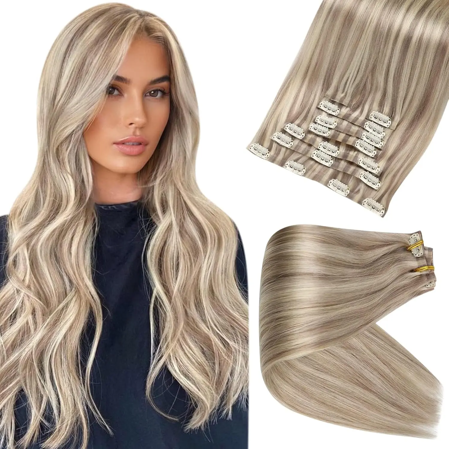 Full Shine Seamless Clip In Human Hair Extension Straight Hair 120g 8 Pcs Easy to Apply Natural Straight Remy glueless Hairpiece #DealsForYouDays #SummerFinds