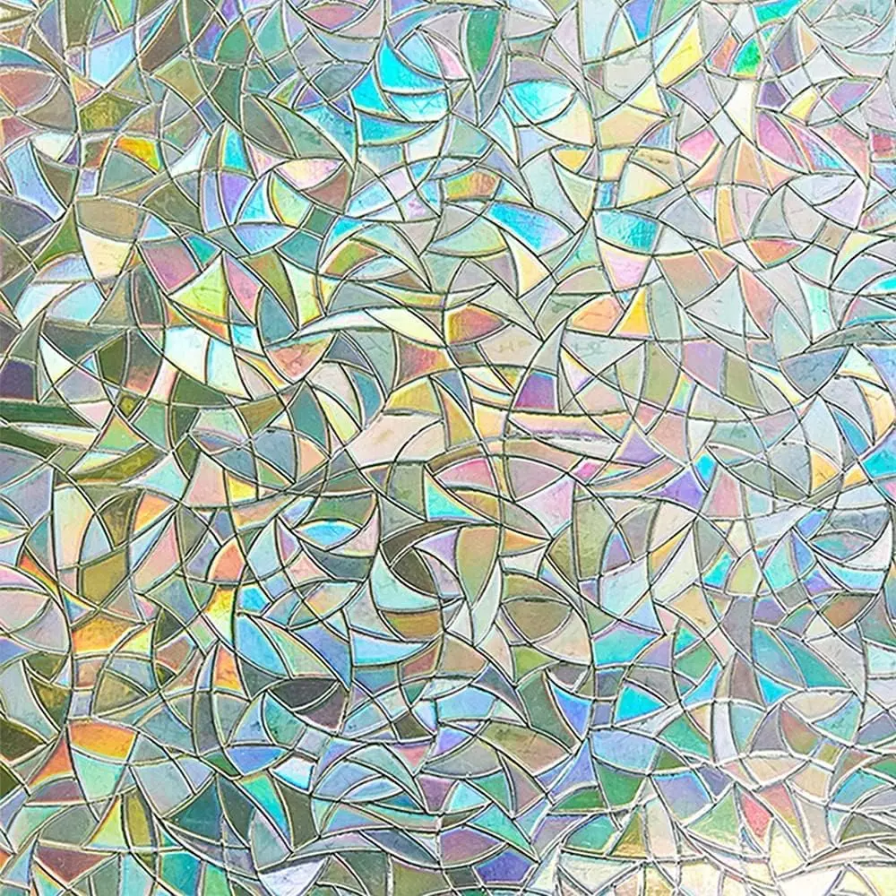 No-Glue Removable Vinyl Window Privacy Film - 3D Stain Holographic Decorative Sticker, Half-Moon Prism Frosted Covering, Blocks UV Rays Home Decoration (23.6in x 78.7in)