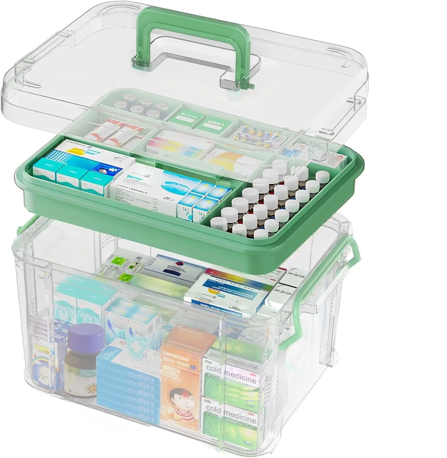 ANYPROLUS 15QT Clear Medicine Organizer Box with Handle, Plastic Medicine Container with Tray First Aid Box Empty, Thickened Medicine Storage Organizer Multipurpose Medication Organizer Storage