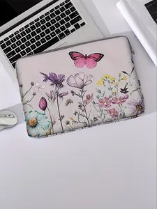 Butterfly & Flower Pattern Laptop Bag, Soft Laptop Case, Zipper Laptop Storage Bag, Suitable for Laptop, Tablet, Computer, Office Accessories