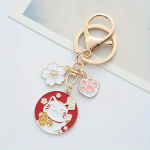 A Stylish And Cute Keychain, Fashionable Alloy Keychain in The Shape of a Cat, Made of Zinc Alloy, Featuring a Trendy Cartoon Cat Design That Symbolizes Wealth. This Versatile Keychain Makes a Great Gift for Family And Friends, Wishing Them Good Luck.